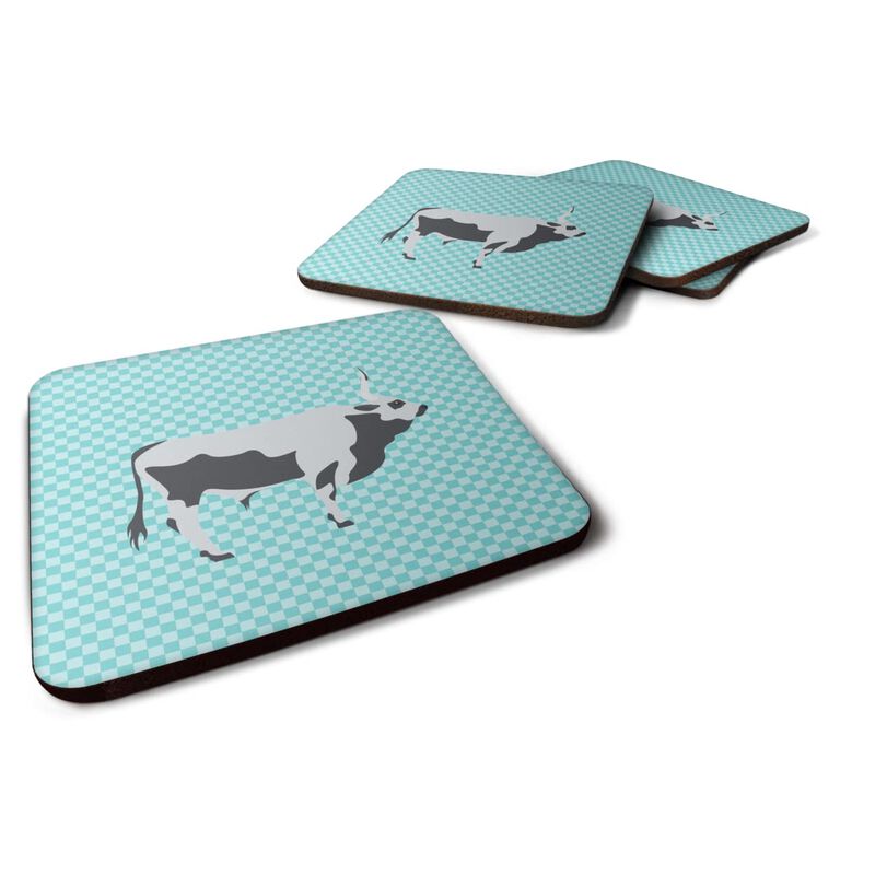 Caroline's Treasures Hungarian Grey Steppe Cow Blue Check Decorative coasters, 3.5, Multicolor