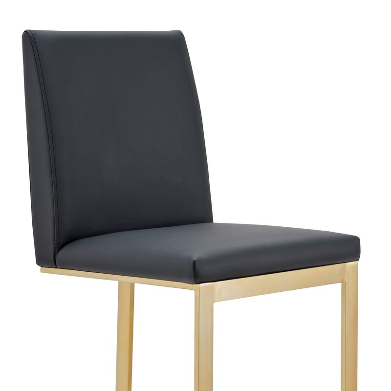 Cid Anki Counter Stool Chair, Dark Gray Faux Leather, Brass Stainless Steel - Benzara image number 4