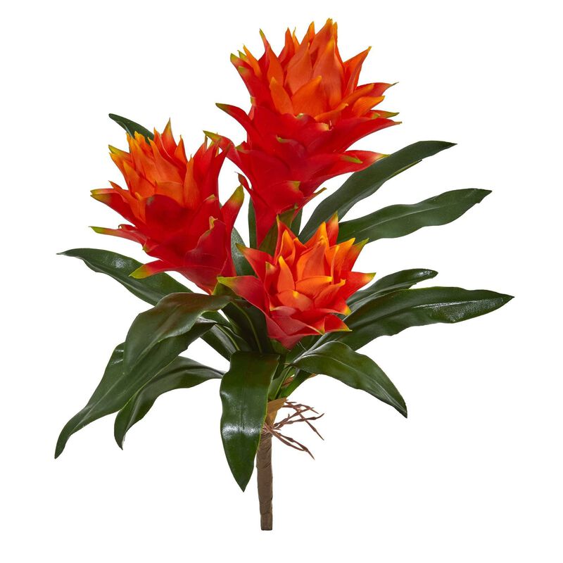Nearly Natural 16-in Triple Bromeliad Artificial Flower (Set of 6)