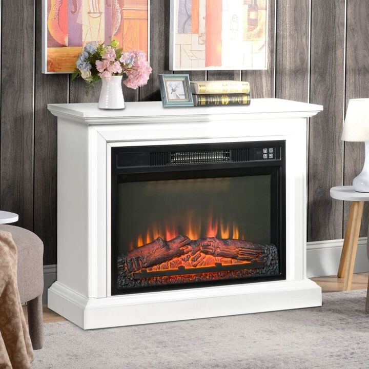 QuikFurn 31 inch White Electric Fireplace Heater Dimmable Flame Effect and Mantel w/ Remote Control