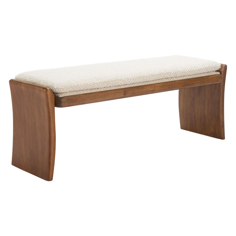 HomeRoots 48" Beige and Brown Fabric and Solid Wood Upholstered Dining Bench image number 2