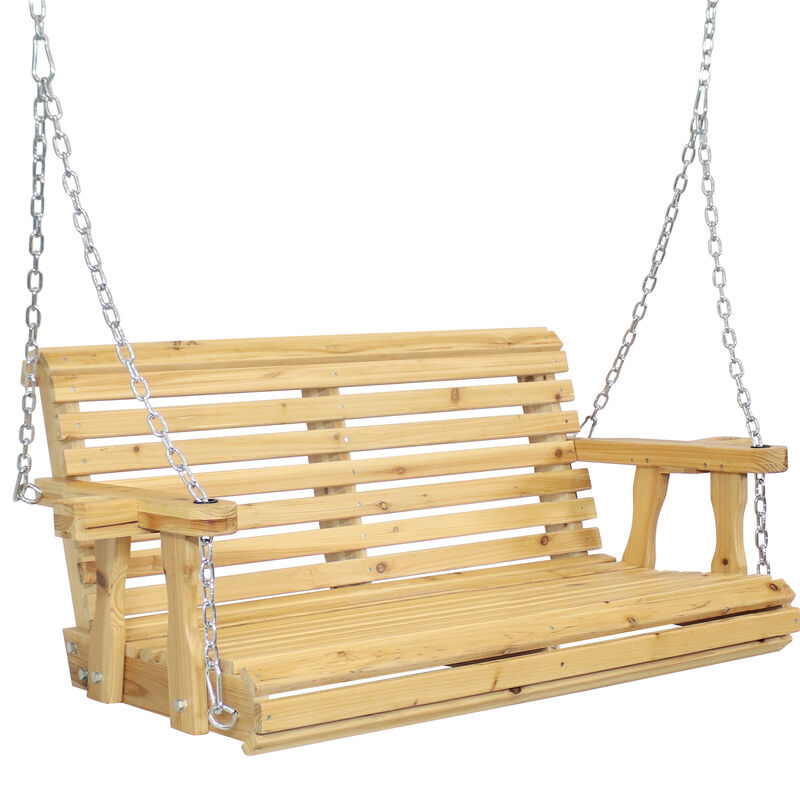 Sunnydaze 2-Person Wooden Porch Swing with Armrests/Chains - Traditional