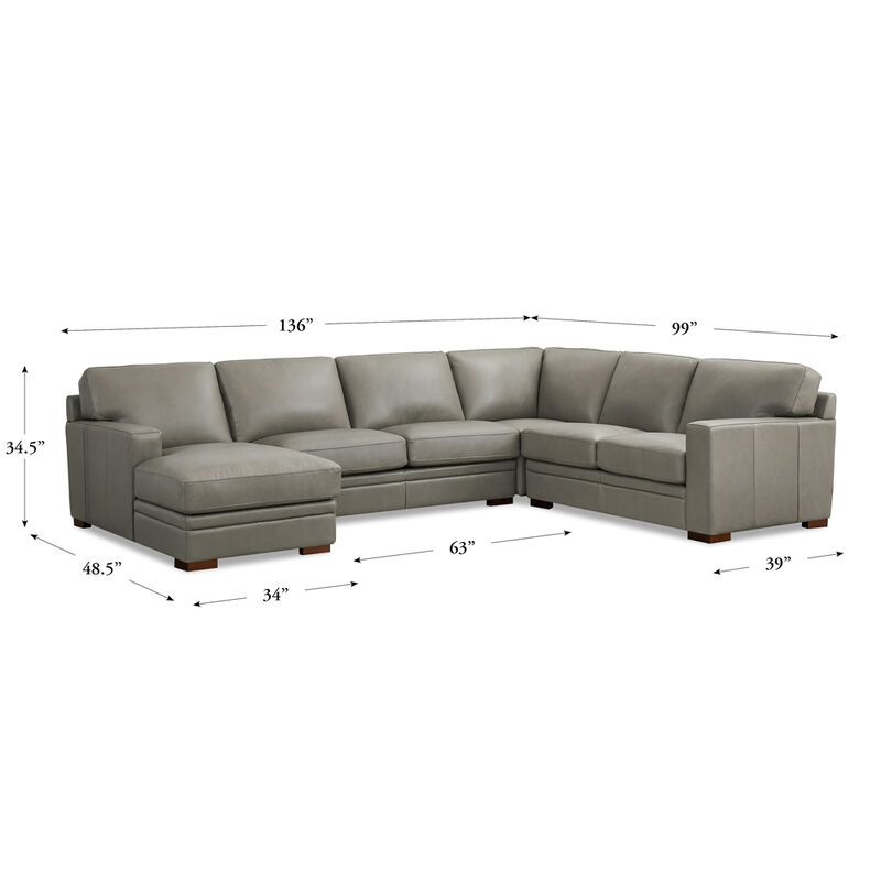Dillon Top Grain Leather U-Shaped Sectional with Left Chaise