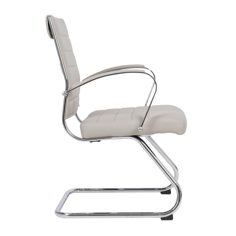 LeisureMod Benmar Guest Office Chair, Ribbed Leather Upholstery with Chrome Arms and Sled Base, Modern Desk Seating for Home or Conference Room