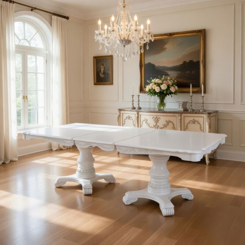 Zenie Dining Table, Extension Leaf, 77-95 Inch, Classic White Solid Wood image number 1