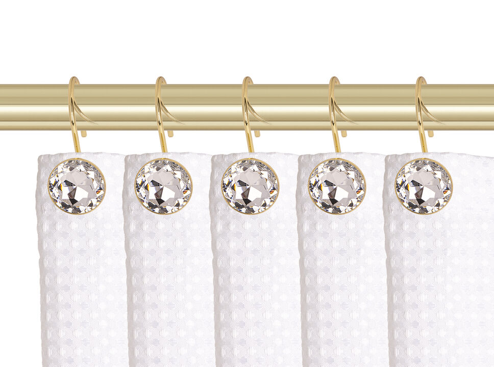 Utopia Alley Rust-Resistant Metal Shower Curtain Hooks with Large Crystal, Set of 12