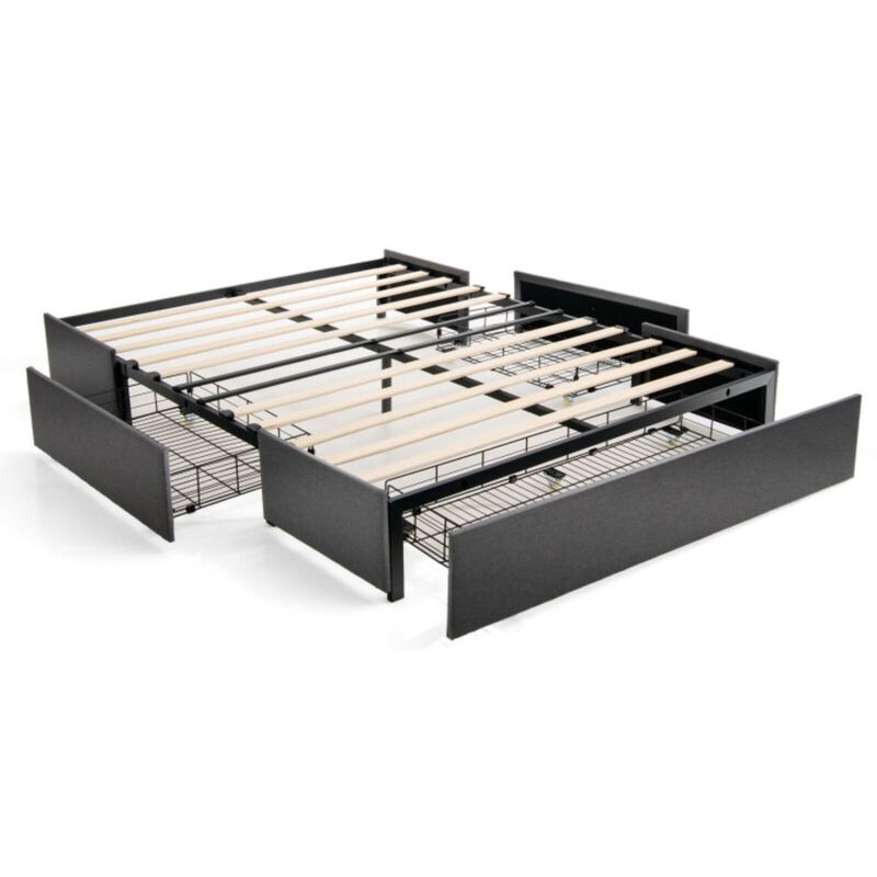 Upholstered Platform Bed Frame with 3 Storage Drawers