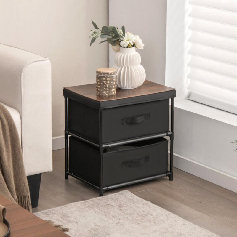 Hivvago 2-Drawer Nightstand with Removable Fabric Bins and Pull Handles Set of 2