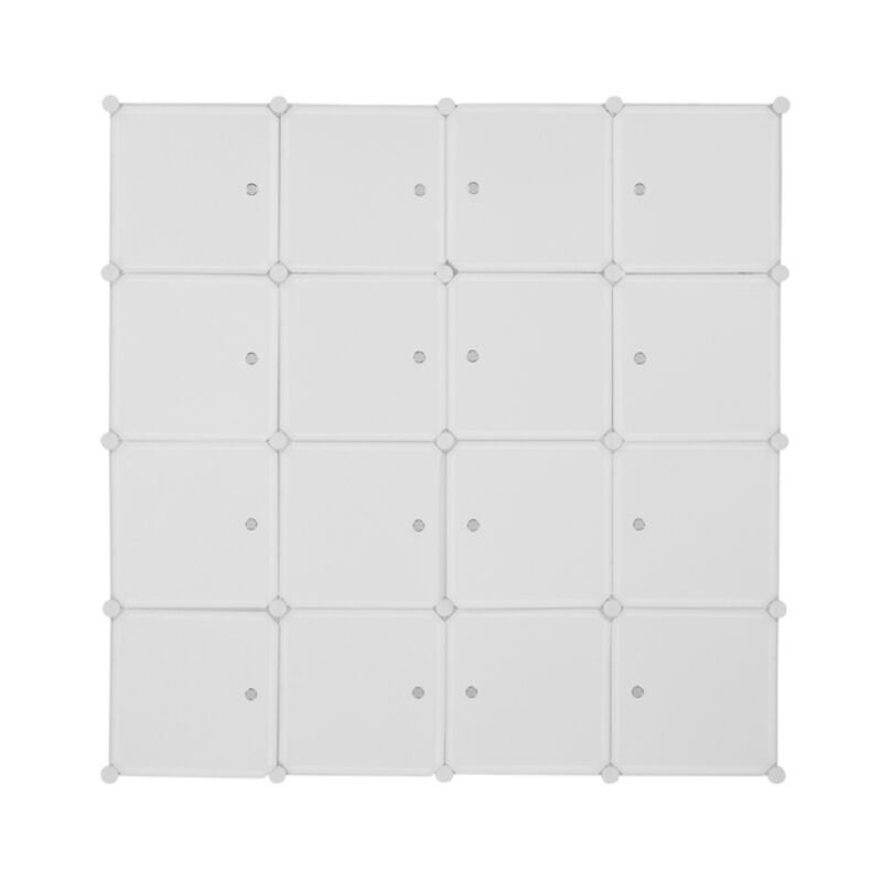 16-Cube Modular Wardrobe, 4-Layer Plastic & Steel Storage Organizer with 3 Hanging Rods image number 0