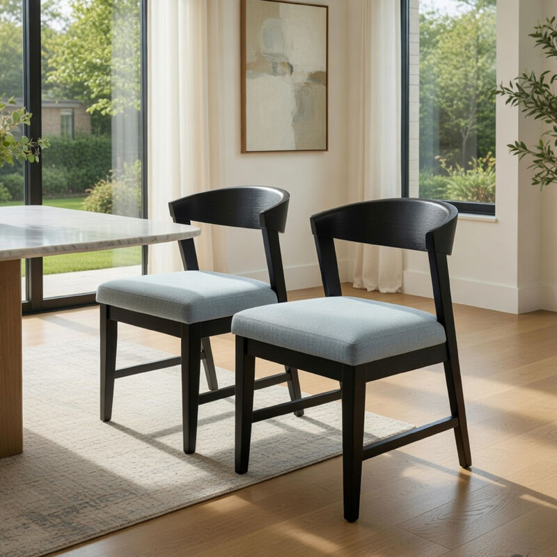 Vecy Side Chair Set of 2, Gray Fabric Seat, Curved Back, Vintage Black image number 1