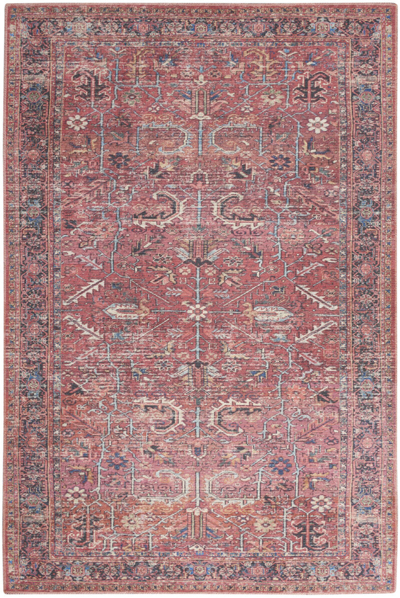 4 X 6 Brick Oriental Power Loom Distressed Washable Area Rug