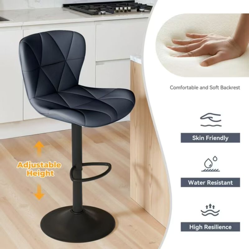 Faux Leather Swivel Bar Stools Set of 2, Adjustable Counter Height Kitchen Chairs, Iron Frame High Backrest 360&deg; Barstools for Kitchen Counter, Outdoor image number 6