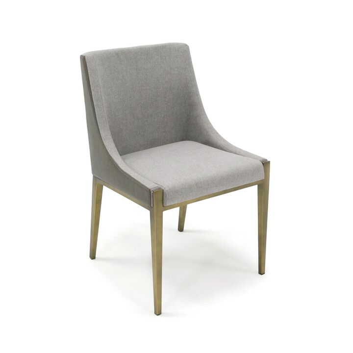 Cid Shyla 21 Inch Dining Chair, Sloped Arms, Gray Faux Leather, Brass Base - Benzara