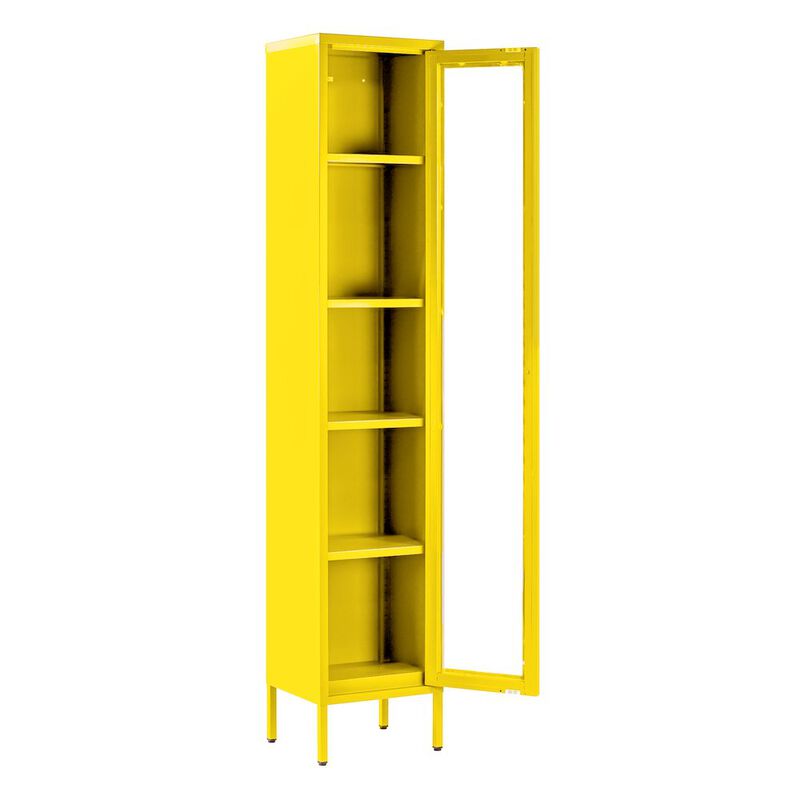 Glamour Home Avis 71-inch Yellow Metal Cabinet with Clear Door