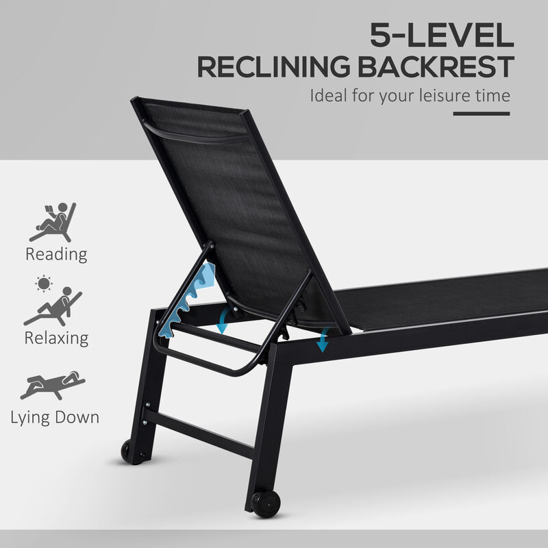 Hivvago Outdoor Chaise Lounge Recliner with Wheels image number 4