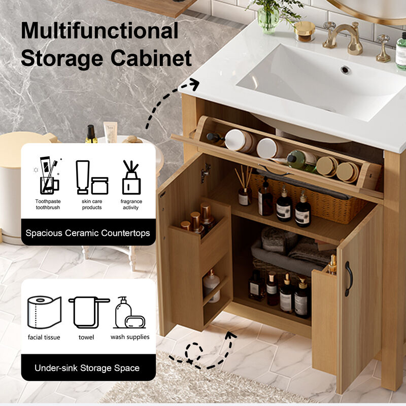 Whisen 30" Modern Bathroom Vanity Combo with Ceramic sink, 2 Soft-Close Doors