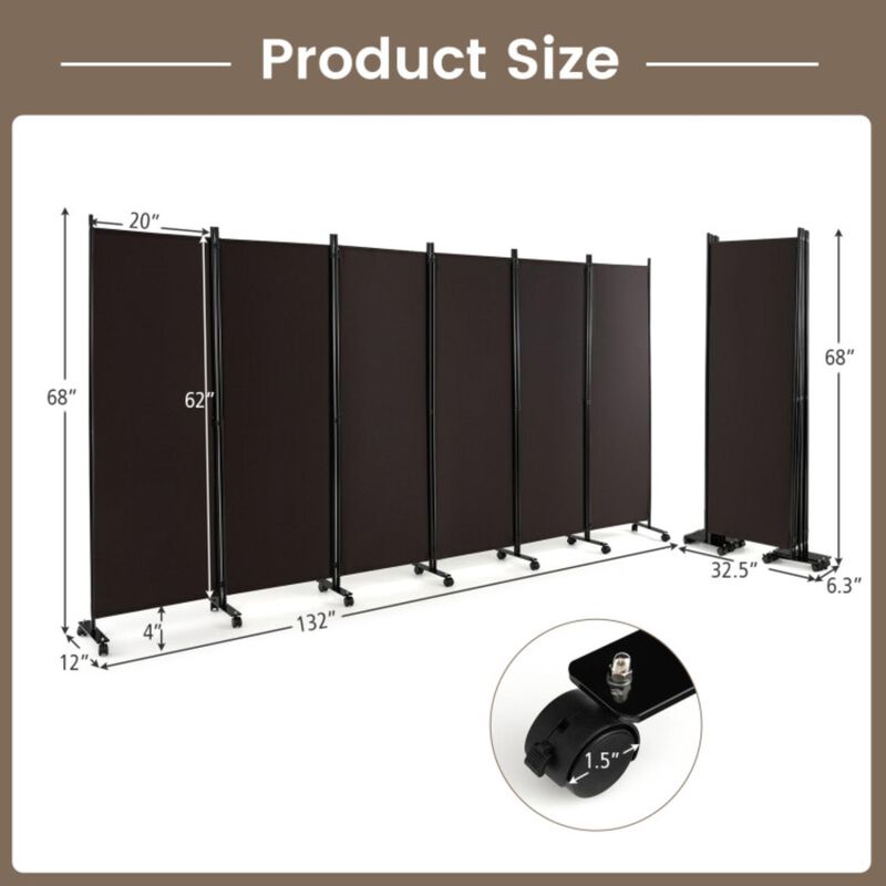 Hivvago 6 Panel 5.7 Feet Tall Rolling Room Divider on Wheels image number 3