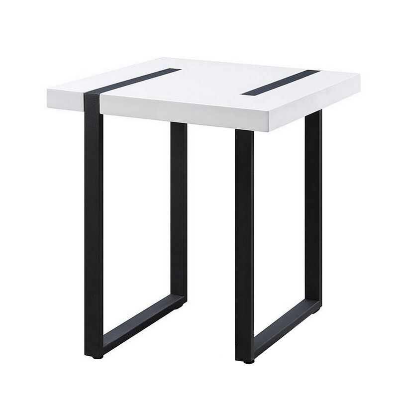 Two Tone Modern End Table with Metal Legs, White and Black-Benzara image number 1