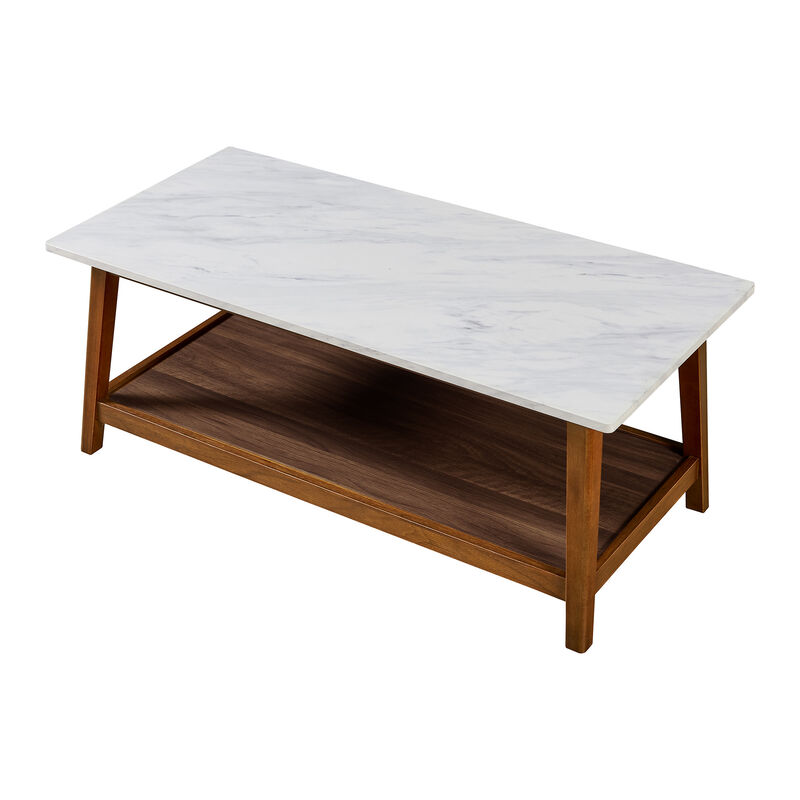 Kingston Coffee Table with Storage and Marble-Look Top, Marble/Walnut image number 6