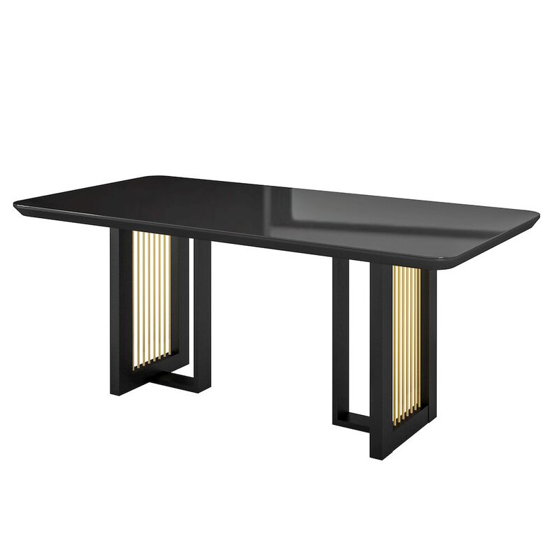 Modern 6 Seater Dining Table with Gold Accents, Black & Gold