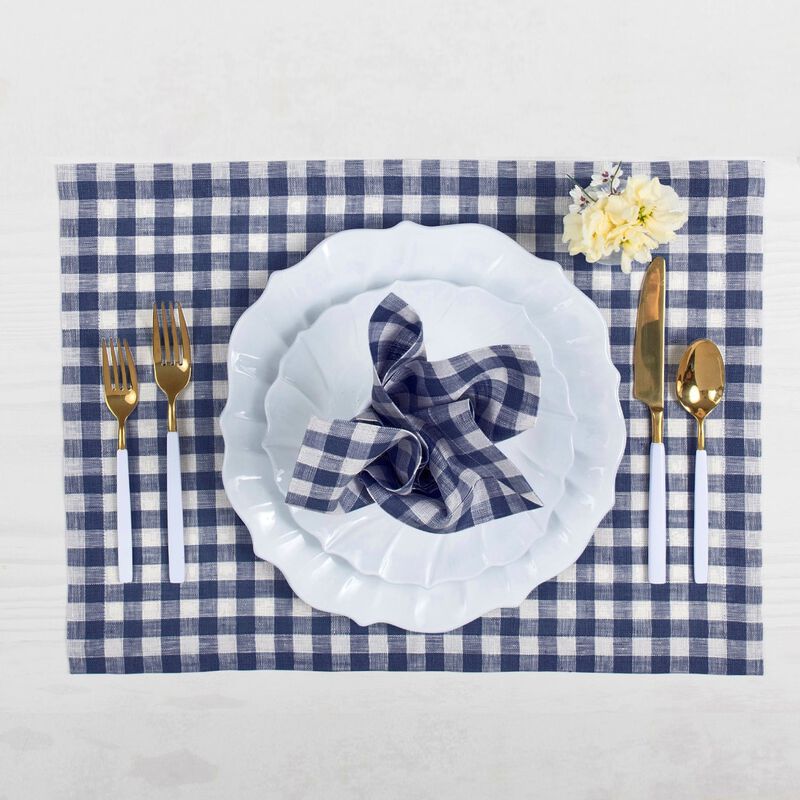 Solino Home 100% Pure Linen Placemats 14 x 19 Inch Set of 4 - Gingham Check