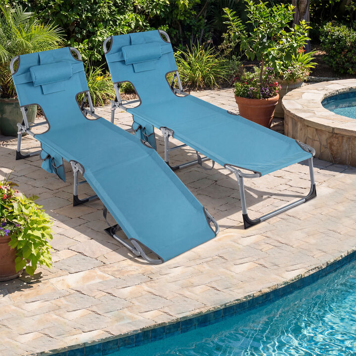 Set of 2 Folding Chaise Lounge Chairs with 4-Position Adjustable Backrest