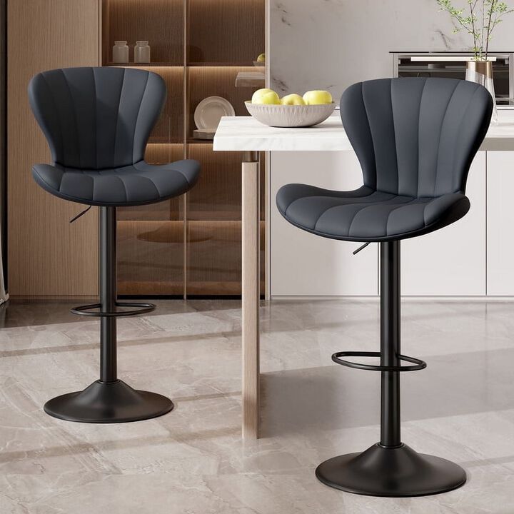 Modern Fabric Swivel Bar Stools Set of 2, Steady Adjustable Counter Height Stools with Back and Footrest, 360&deg; Kitchen Island Chairs for Kitchen Counter, Home Bar