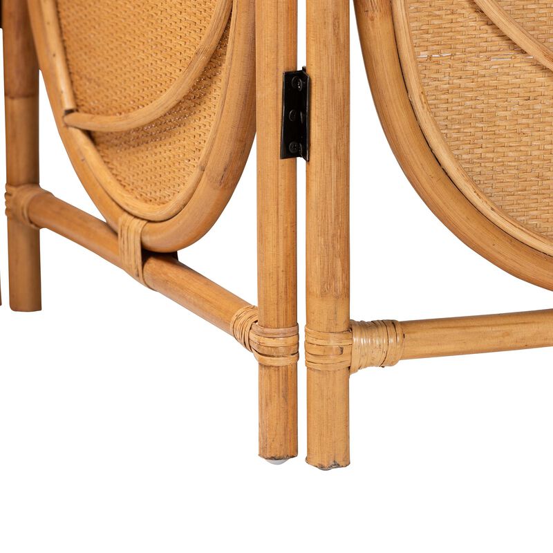 bali & pari Kiyoko Natural Rattan Room Divider - Handwoven Wicker Tri-Fold Decorative Privacy Screen with Woven Leaf Motif image number 3