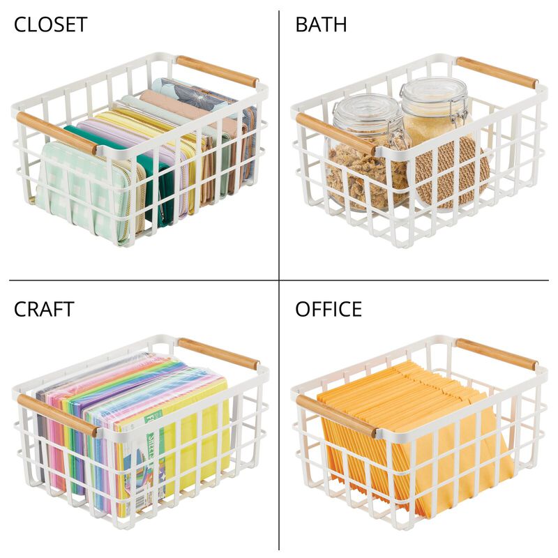 mDesign Metal Food Organizer Storage Basket - 4 Pack - Matte White/Natural