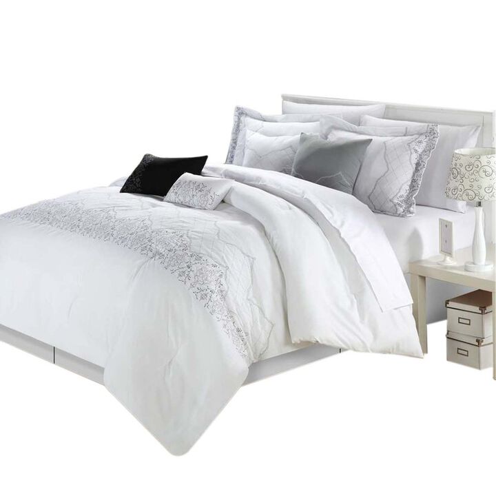 Chic Home Grace Embroidered Bridal Collection 12 Pieces Comforter Set - Queen 90x90, White