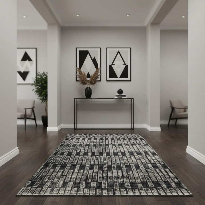 HomeRoots Geometric Power Loom Worn Faded Area Rug