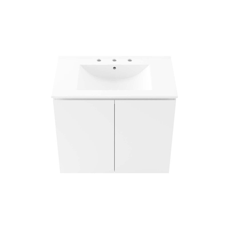 Modway Bryn 30" Modern Wood/Ceramic Wall-Mount Bathroom Vanity in White image number 4