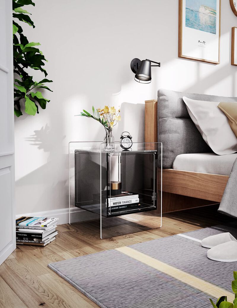 solaround Acrylic Nightstand Colorful Bedside Table with Open Storage Shelf,Clear Side Table for Living Room (1, Pink)