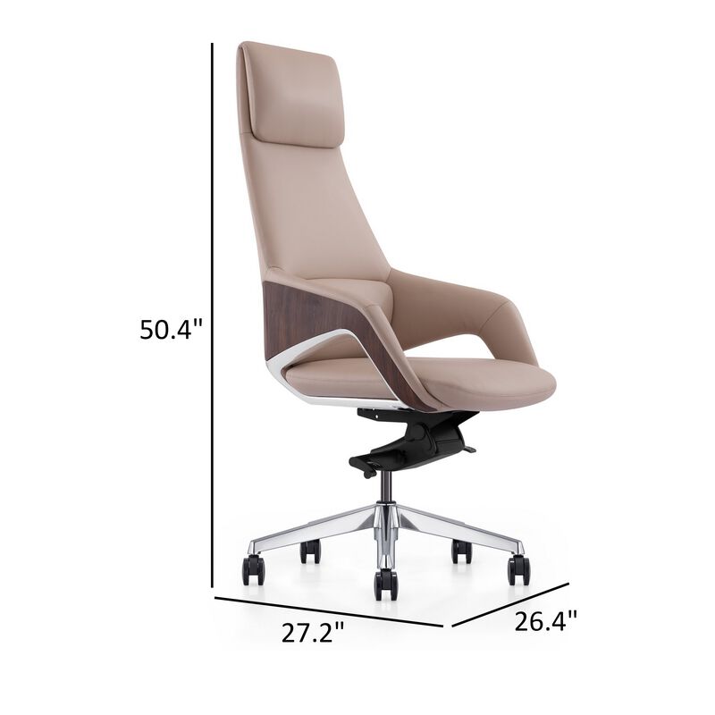 Akon Office Recliner Chair, Adjustable Height, Swivel, Lux Beige Leather - Benzara image number 5