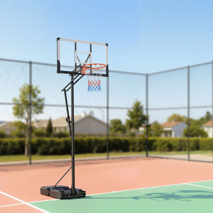Height Adjustable Basketball Goal with Portable Base, PC Backboard for Driveway and Poolside-Black