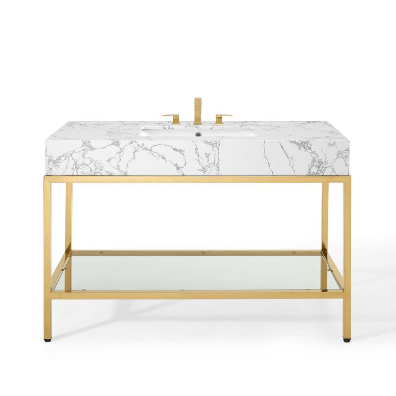 Kingsley 50" Gold Stainless Steel Bathroom Vanity image number 0