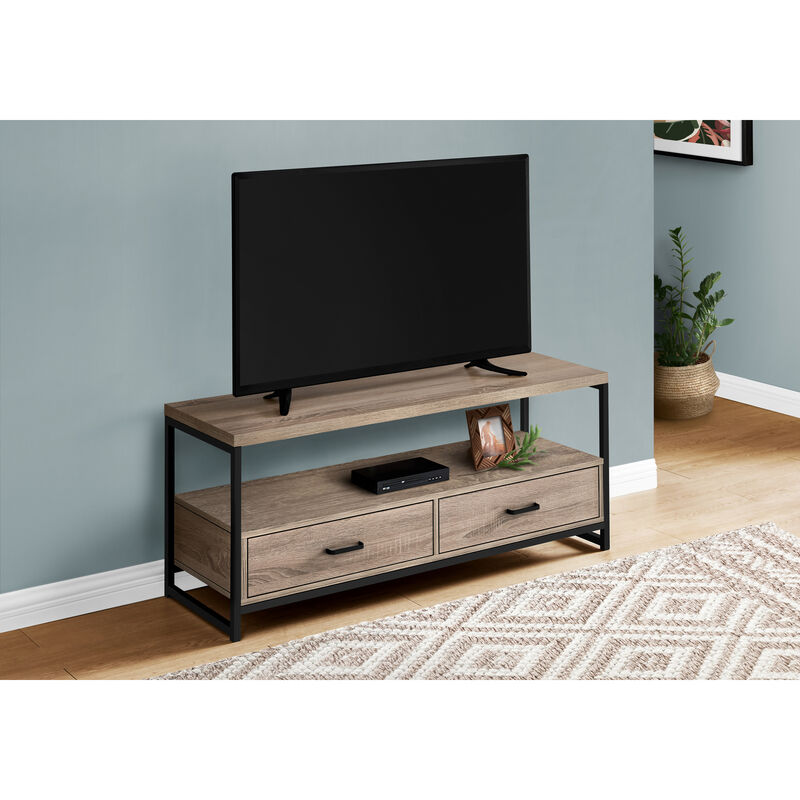 Monarch Specialties I 2872 Tv Stand, 48 Inch, Console, Media Entertainment Center, Storage Drawers, Living Room, Bedroom, Laminate, Metal, Brown, Black, Contemporary, Modern
