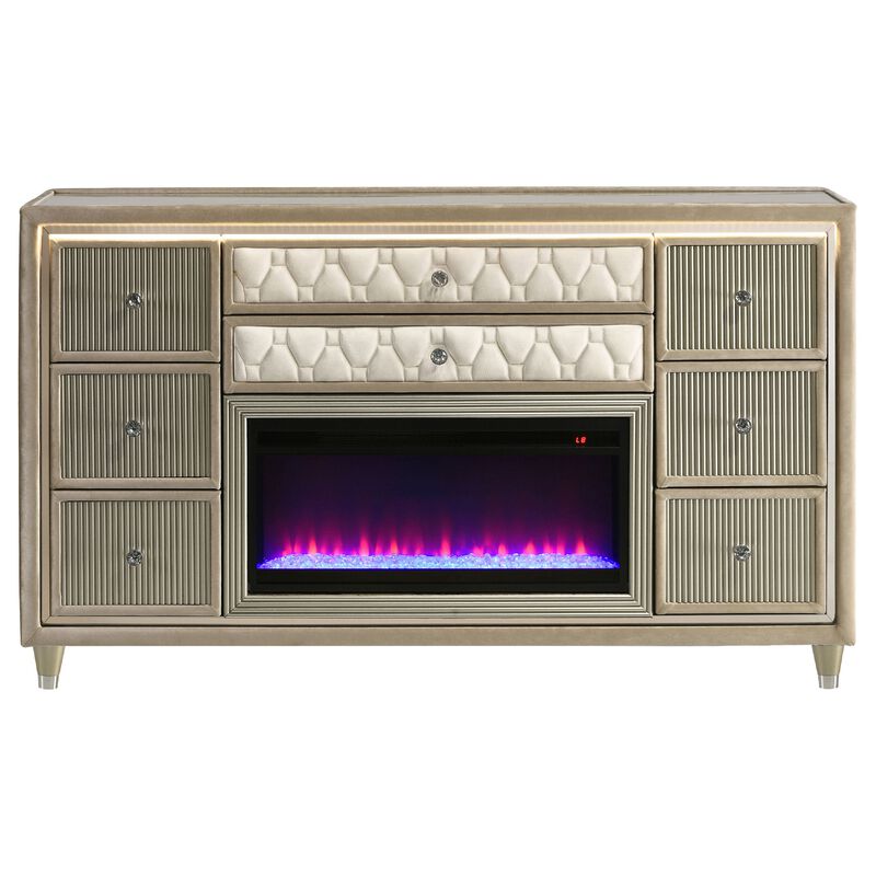 Maren Wide Dresser, 8 Drawers, LED Flame box, Velvet image number 0
