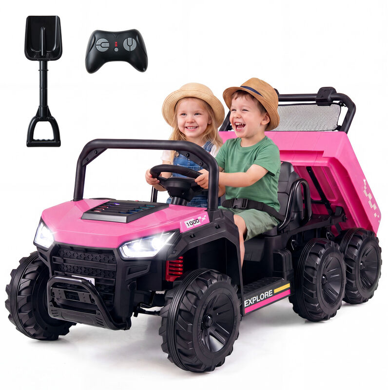 2 Seater 24V Ride On Dump Truck 4WD with Electric Dump Bed and Lights for Kids image number 3