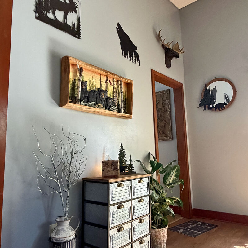 Rustic Bear Family in Woods Intarsia Wood Wall Sculpture 35.5x18 Indoor image number 9