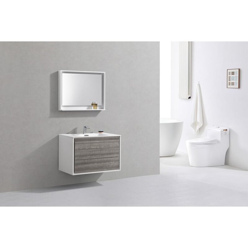 Kubebath DeLusso 36  Ash Gray Wall Mount Modern Bathroom Vanity