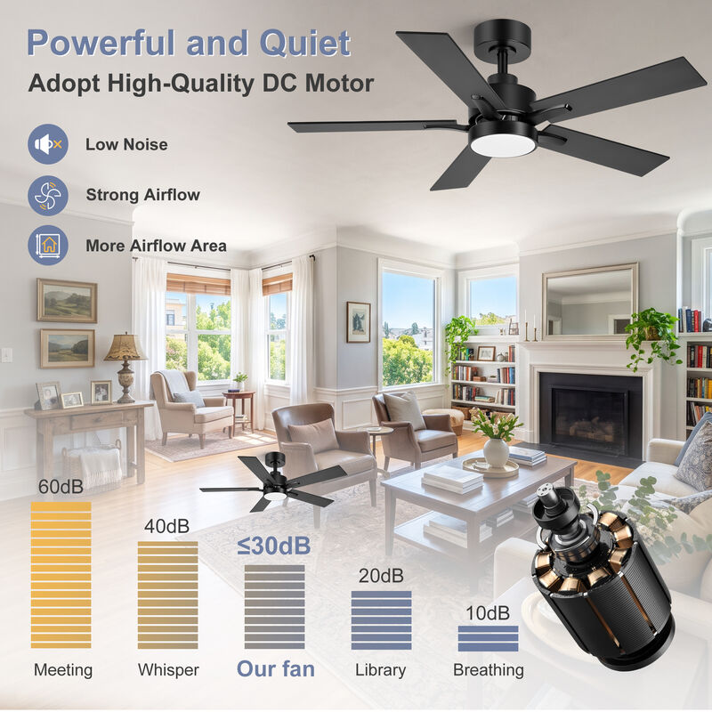 Breezary 42" LED Ceiling Fan with Light , Modern Indoor Fan, 5 Blade, Remote Control, 6 Speed image number 4