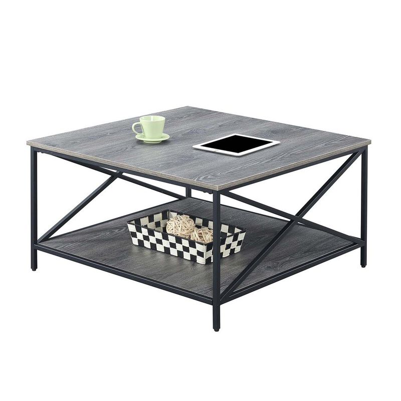 Convenience Concepts Tucson Metal Square Coffee Table with Shelf, Weathered Gray/Black