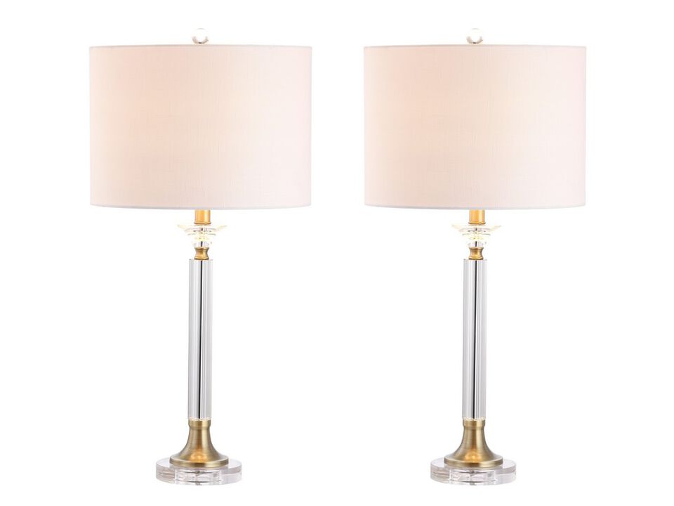 Mark 28" Crystal/Metal LED Table Lamp, Clear/Brass Gold (Set of 2)