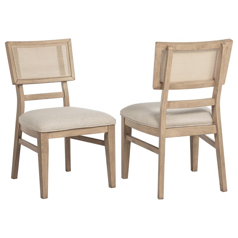 Lno Dining Side Chair Set of 2, Radio Cane Woven Back, Beige Wood - Benzara
