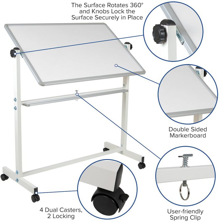 Flash Furniture 45.25"W x 54.75"H Double-Sided Mobile White Board with Pen Tray
