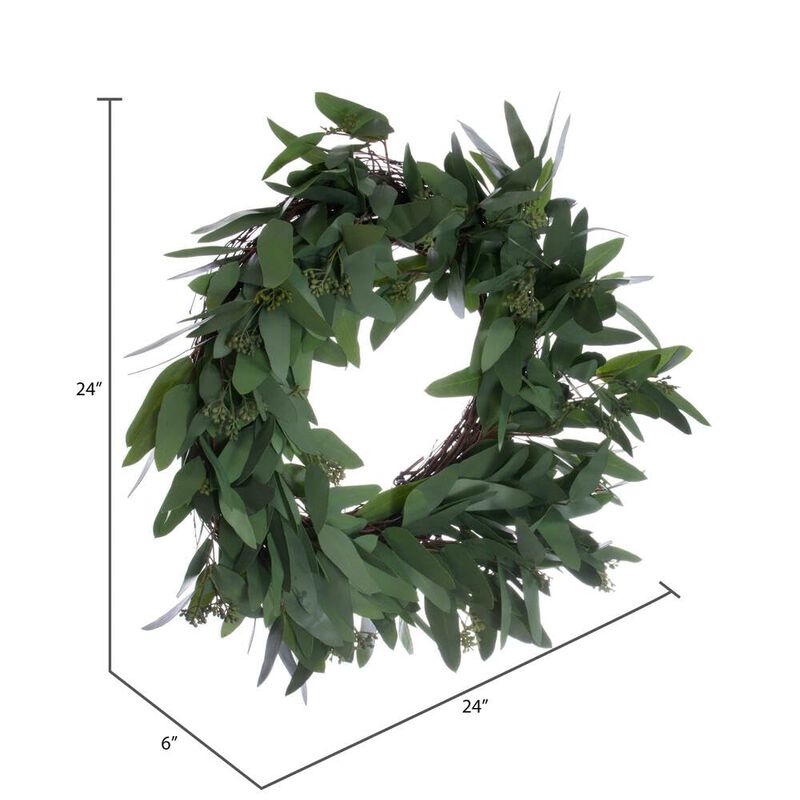 Vickerman 24" Artificial Green Seeded Willow Eucalyptus Wreath image number 3