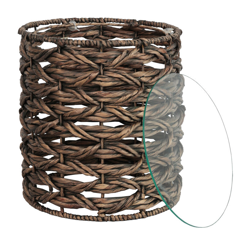 Malaya Bohemian Coastal Handwoven Water Hyacinth Open Weave Round End Table with Glass Top image number 5