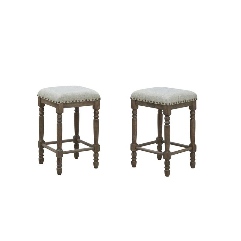 Carolina Living Brittany Deluxe Barstools - Set of 2 - Vintage Walnut - Peppered Upholstery
