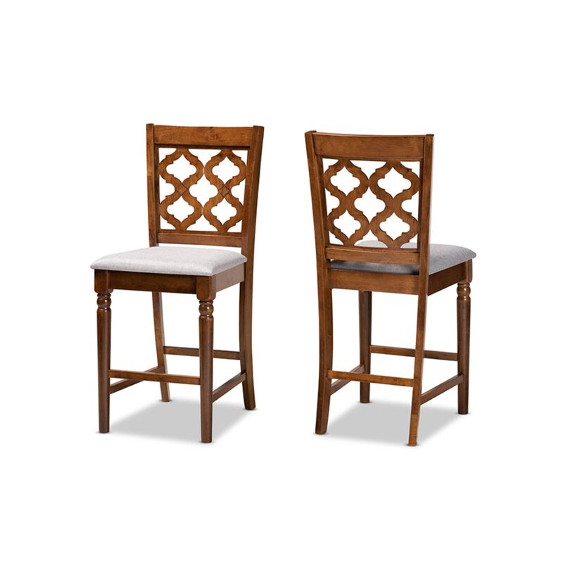 Baxton Studio Ramiro Modern and Contemporary Transitional Grey Fabric Upholstered and Walnut Brown Finished Wood 2-Piece Counter Stool Set